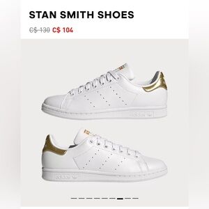Stan smith sneakers gold and white.